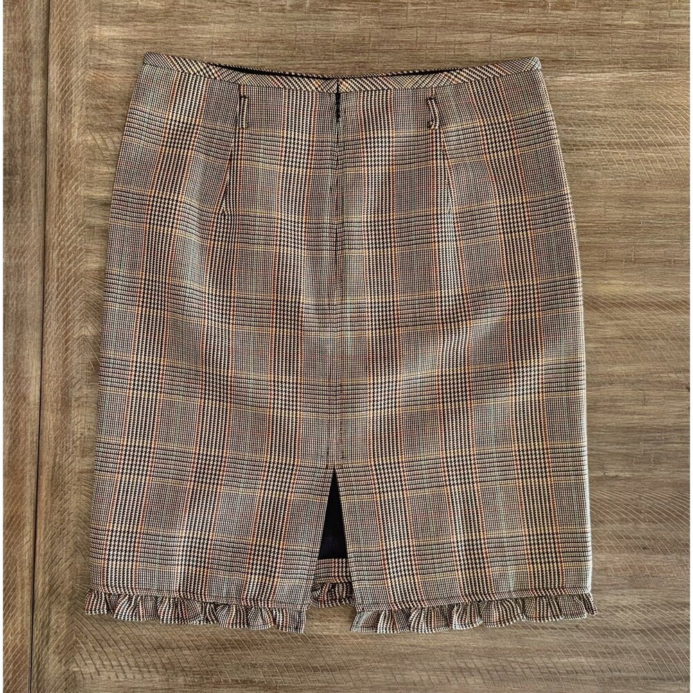 NWT J. Crew Classic Ruffle Trim Glen Plaid 100% Wool Midi Skirt Chic Size 8 NEW - Picture 14 of 16